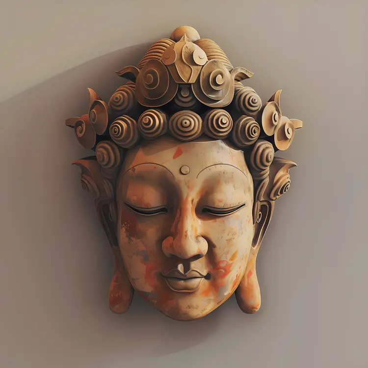 Traditional Buddha Head Sculpture with Floral Crown