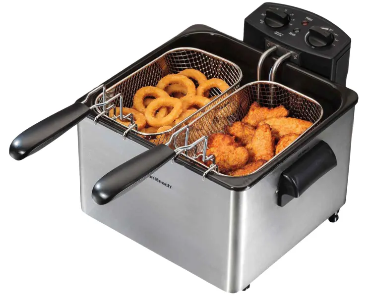Double Basket Deep Fryer with Onion Rings and Chicken
