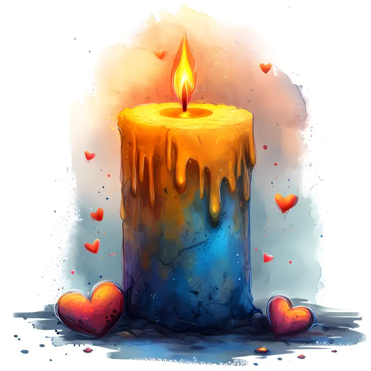 Candle with Hearts and Flame