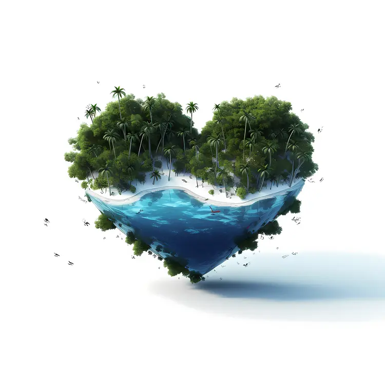 Heart-shaped Island with Dense Forest