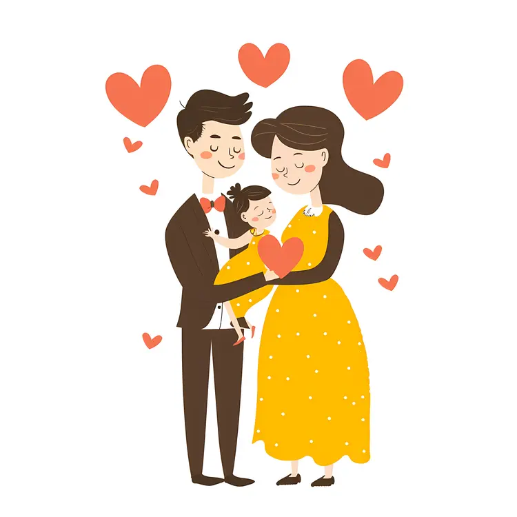 Family with Baby and Hearts