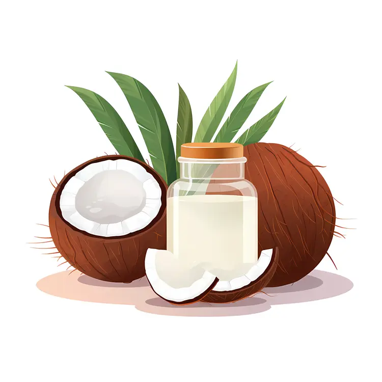 Coconut and Oil with Leaves