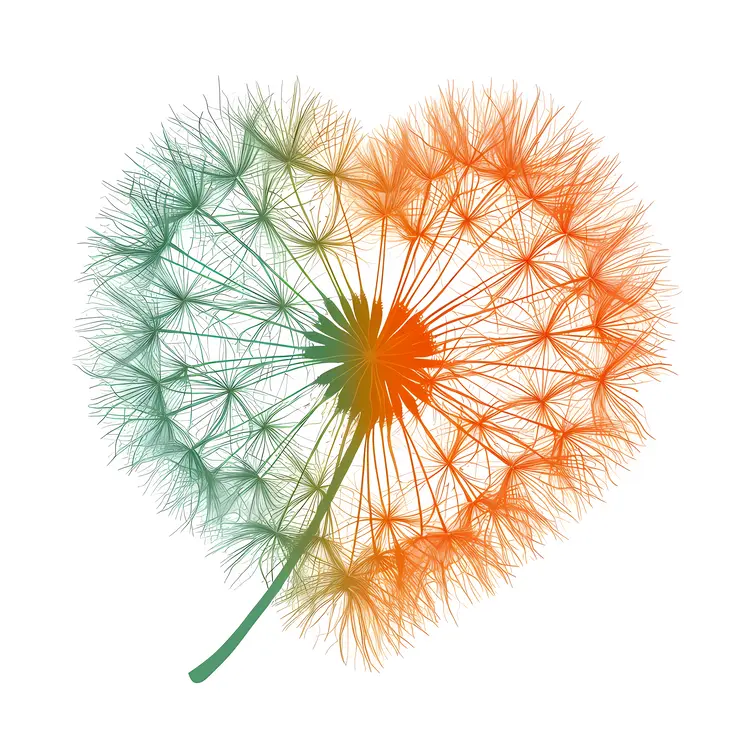 Heart-shaped Dandelion with Green and Orange Colors