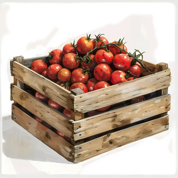 Fresh Red Tomatoes in a Wooden Crate