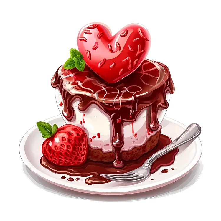 Heart-shaped Cake with Chocolate and Strawberry