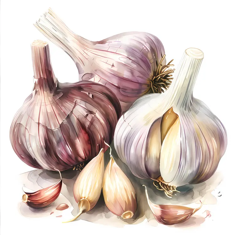 Colorful Garlic Bulbs and Cloves