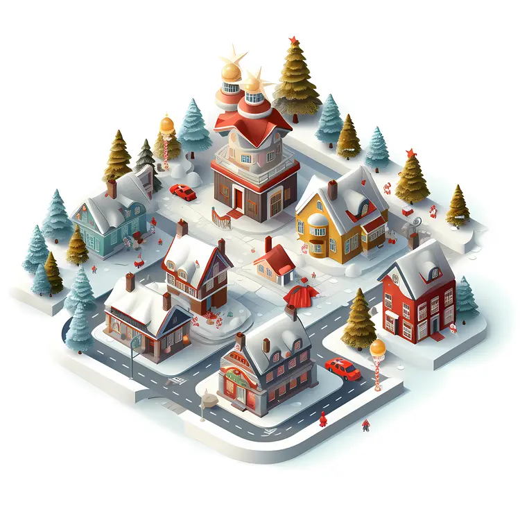 Snowy Miniature Village with Colorful Houses