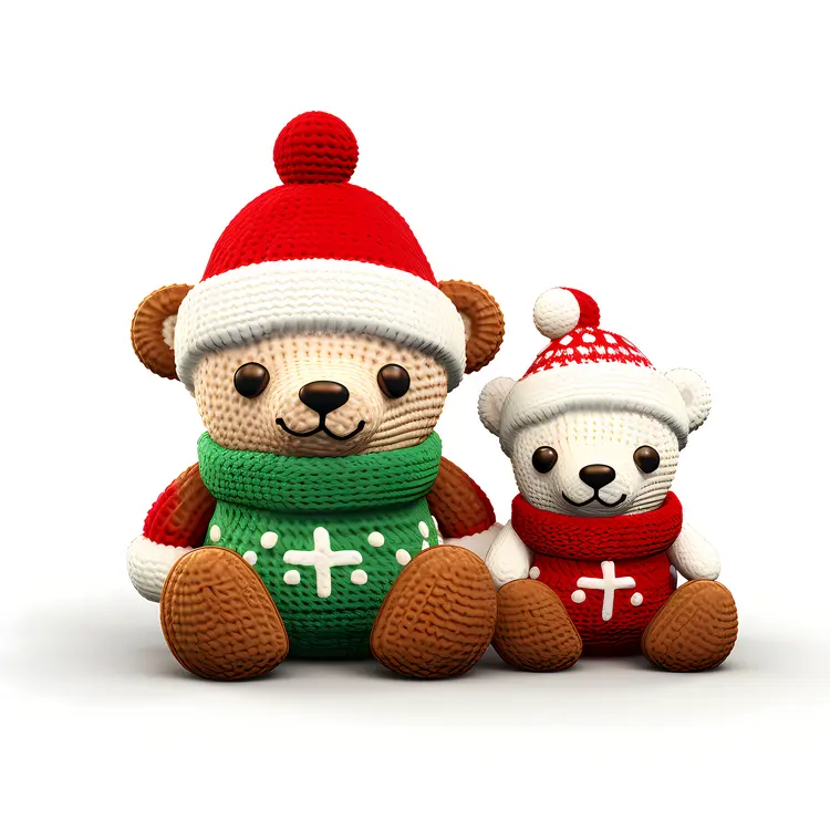 Cute Bear with Red Hat and Green Scarf