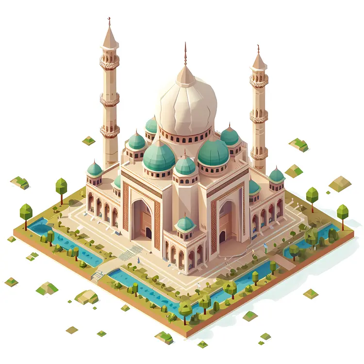 Beautiful Mosque with Minarets and Domes