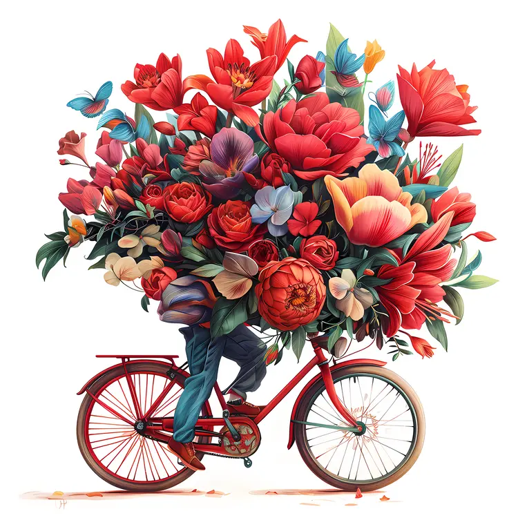 Bicycle with Red Flowers
