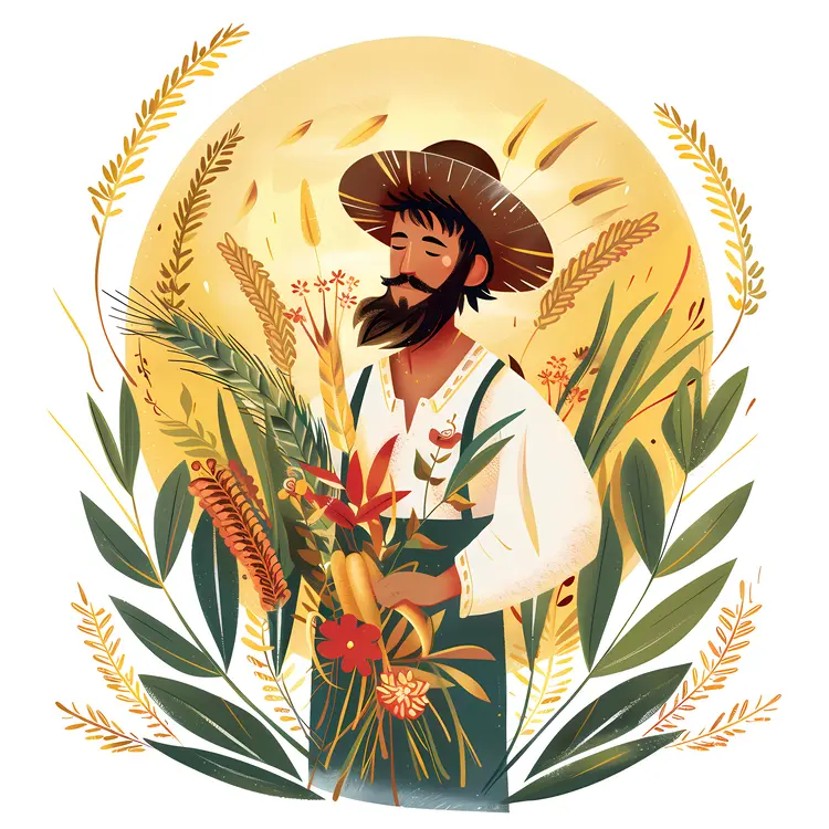 Farmer with Wheat and Flowers
