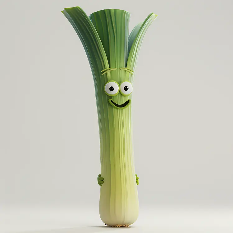 Happy Green Onion Cartoon Character