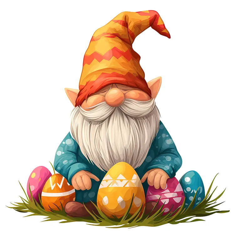 Gnome with Easter Eggs and Flowers