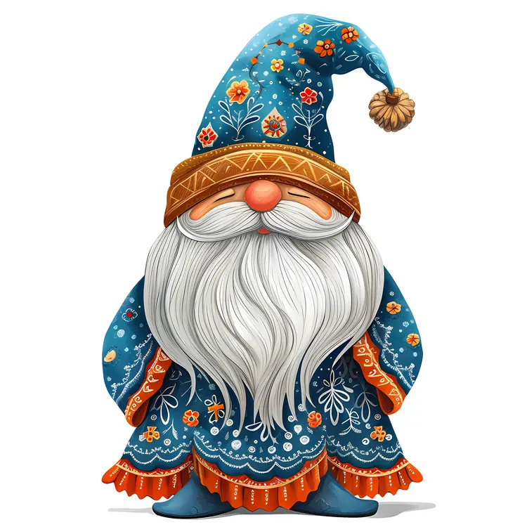 Gnome in Blue Outfit with Orange Trim