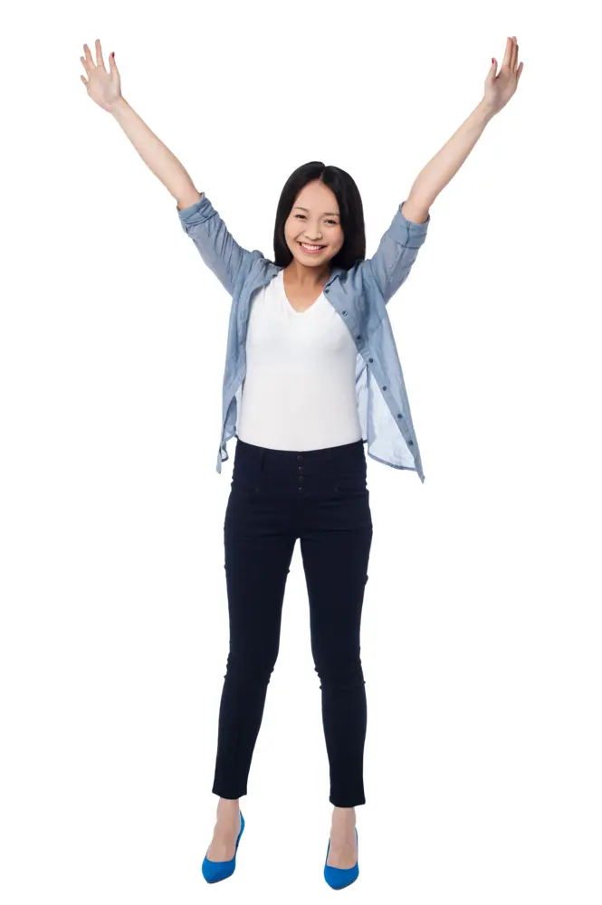Cheerful Woman with Raised Arms