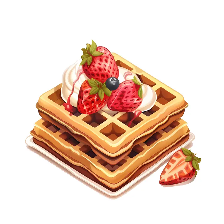 Stacked Waffles with Strawberries