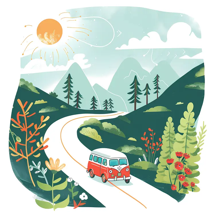 Red Van on Mountain Road