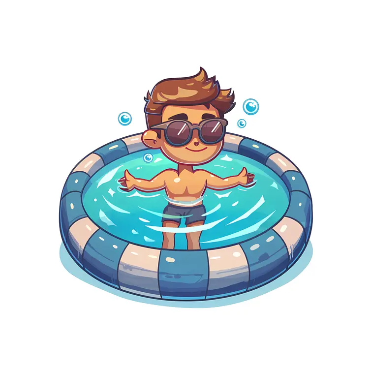 Boy in Pool with Sunglasses