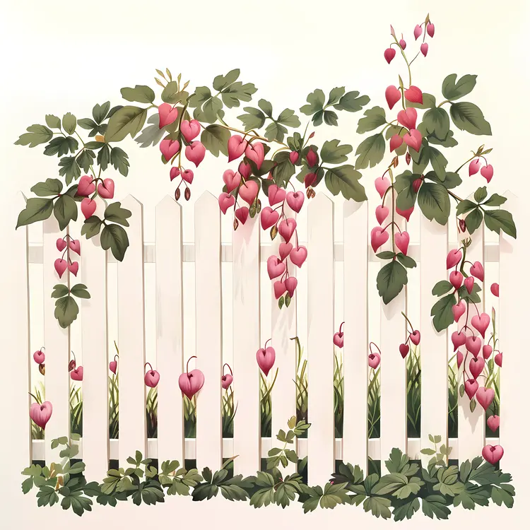Bleeding Heart Flowers on White Fence