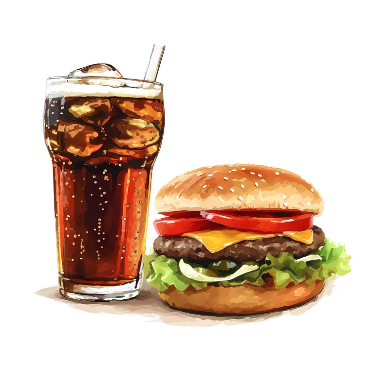 Burger and Soda Watercolor Art