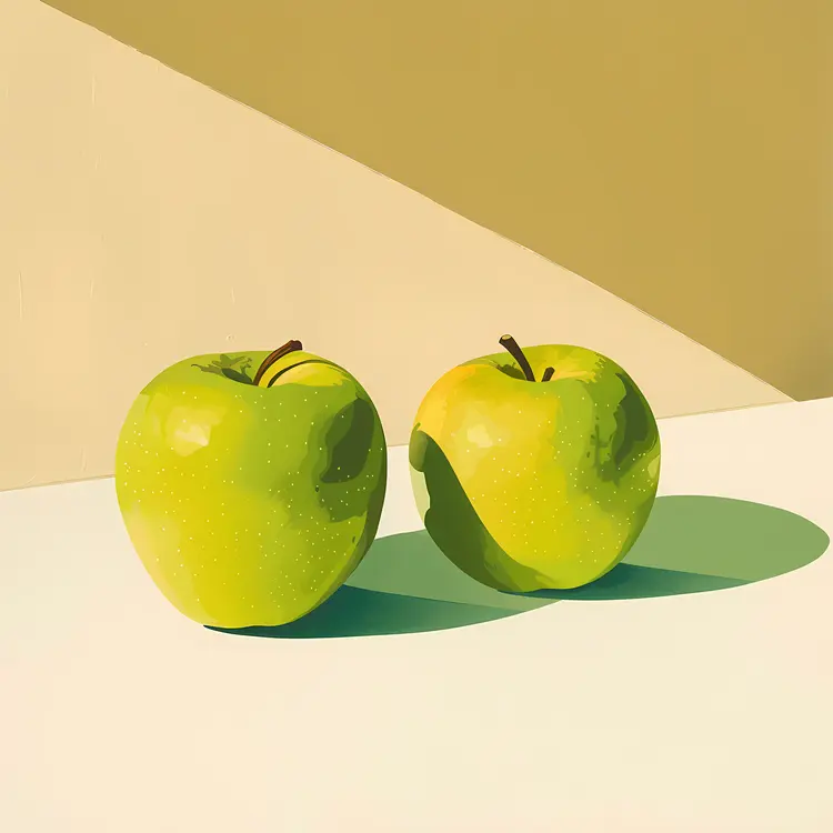 Pair of Green Apples in Minimalist Style