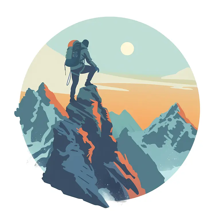 Hiker on Mountain at Sunset