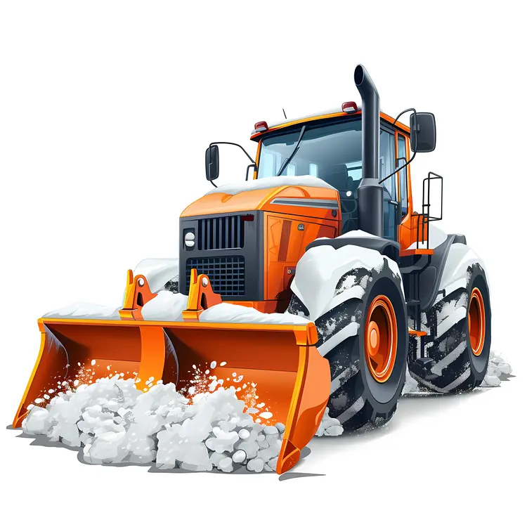 Orange Snow Plow Tractor in Winter