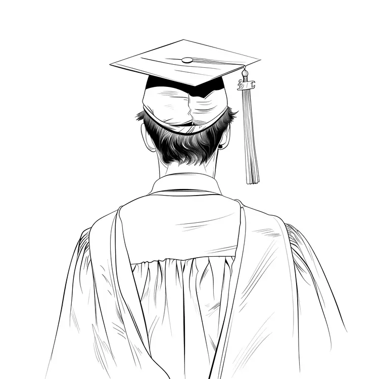 Graduate in Cap and Gown from Behind
