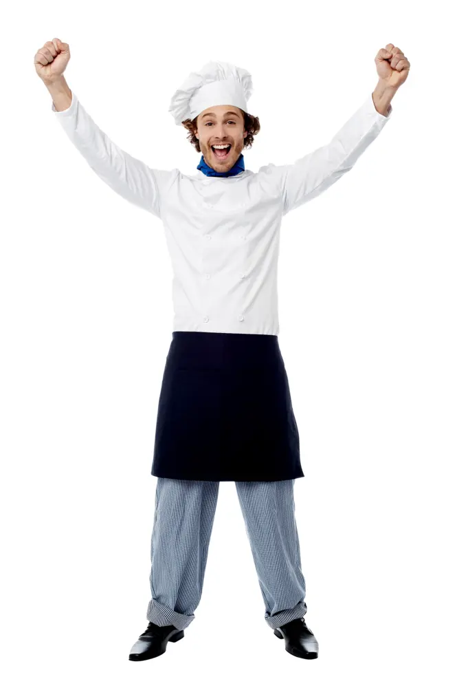 Excited Chef with Raised Arms
