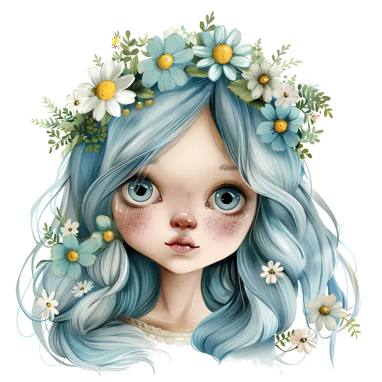 Blue Hair with Daisy Crown