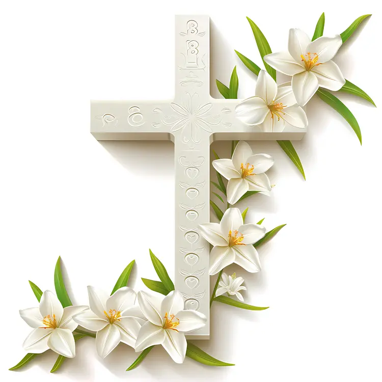White Decorative Cross with Lilies