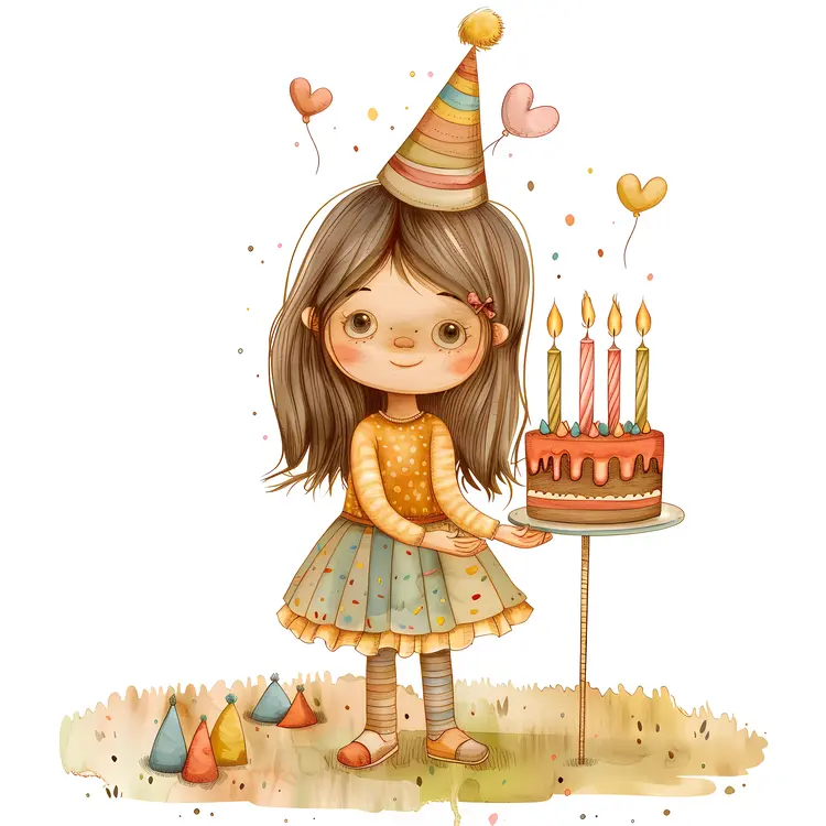 Girl with Birthday Cake and Hat