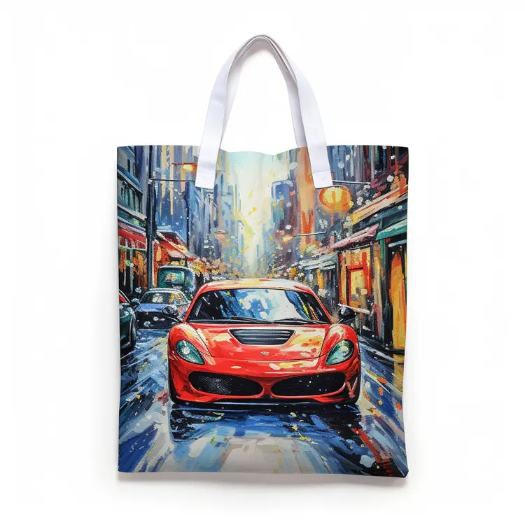 Red Car in a Rainy City Street