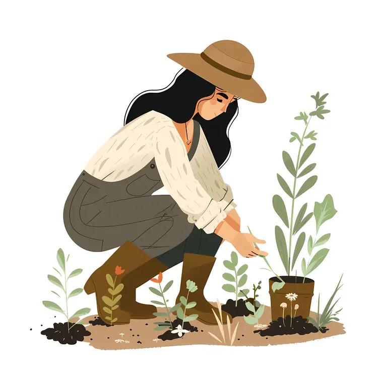 Woman Planting in Garden