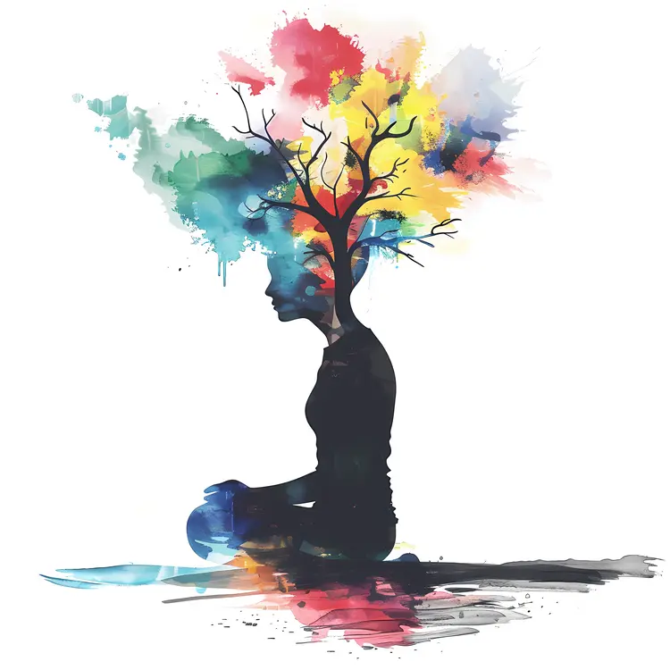 Meditative Silhouette with Tree and Colors
