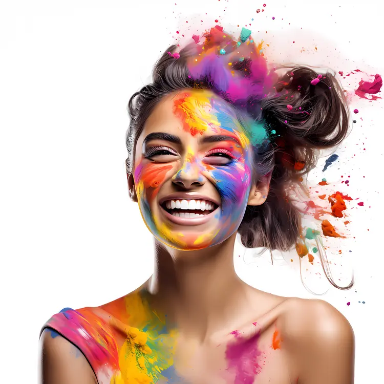 Happy Woman with Colorful Splash on Face