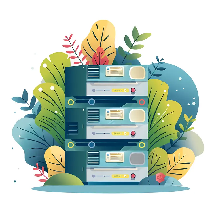 Server Rack with Plants Illustration