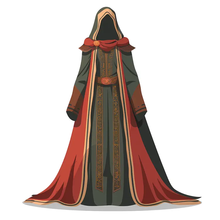 Hooded Medieval Robe with Red Trim