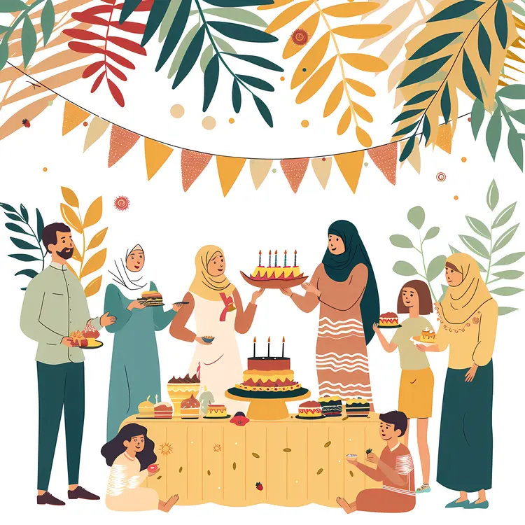 Family Celebrating Birthday Party with Cake and Decorations