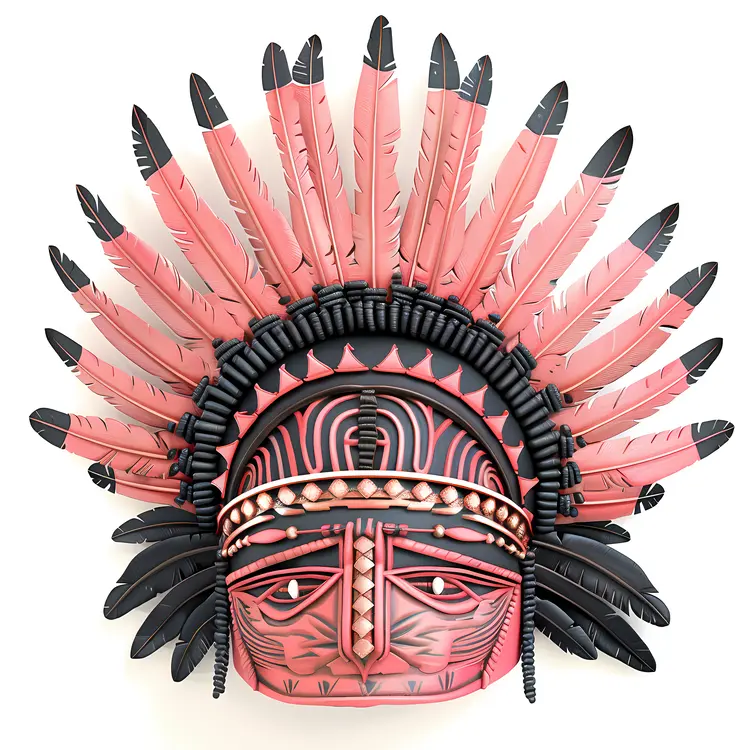 Red and Black Feather Mask Illustration