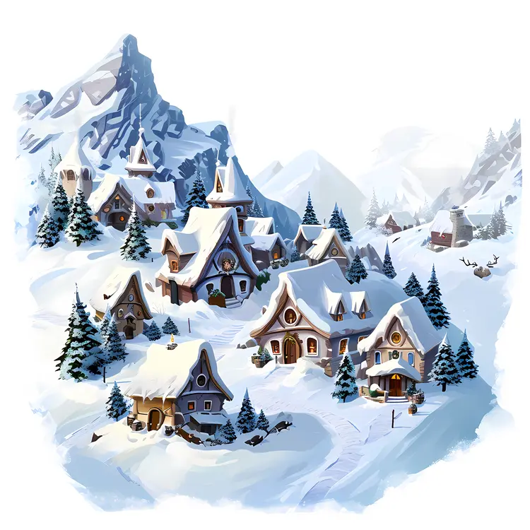 Snowy Houses in Mountain Village