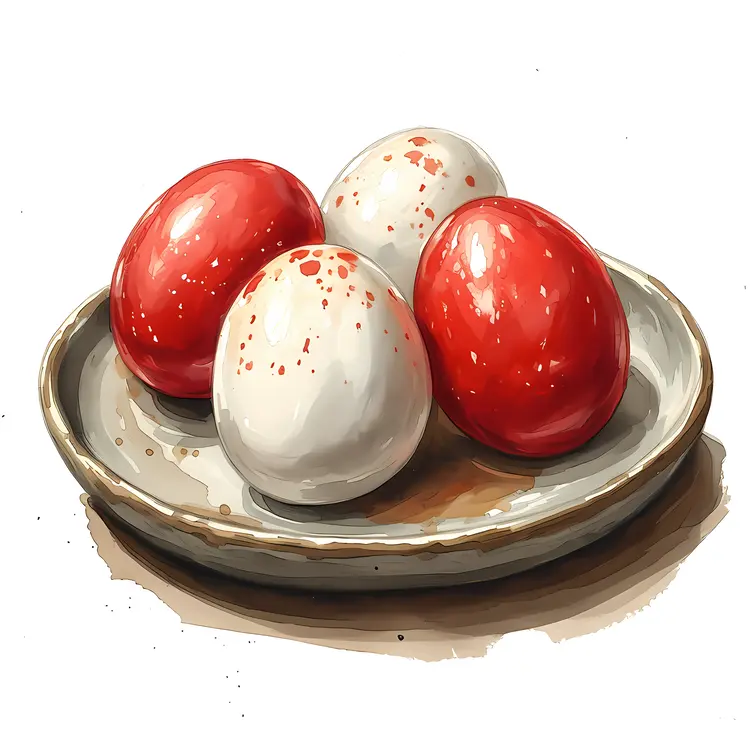 Speckled Red and White Eggs on a Plate