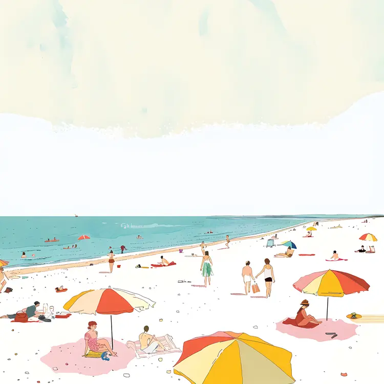 Summer Beach with Umbrellas