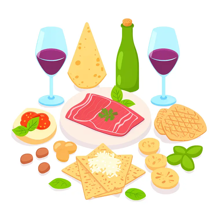Cheese and Wine with Crackers and Tomatoes