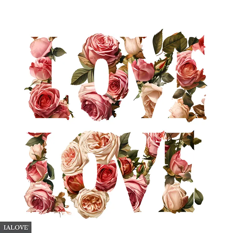 Love Text with Mixed Roses