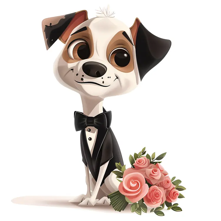 Dog with Flower Bouquet