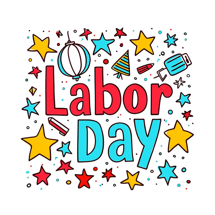 Labor Day Sign with Stars and Party Items