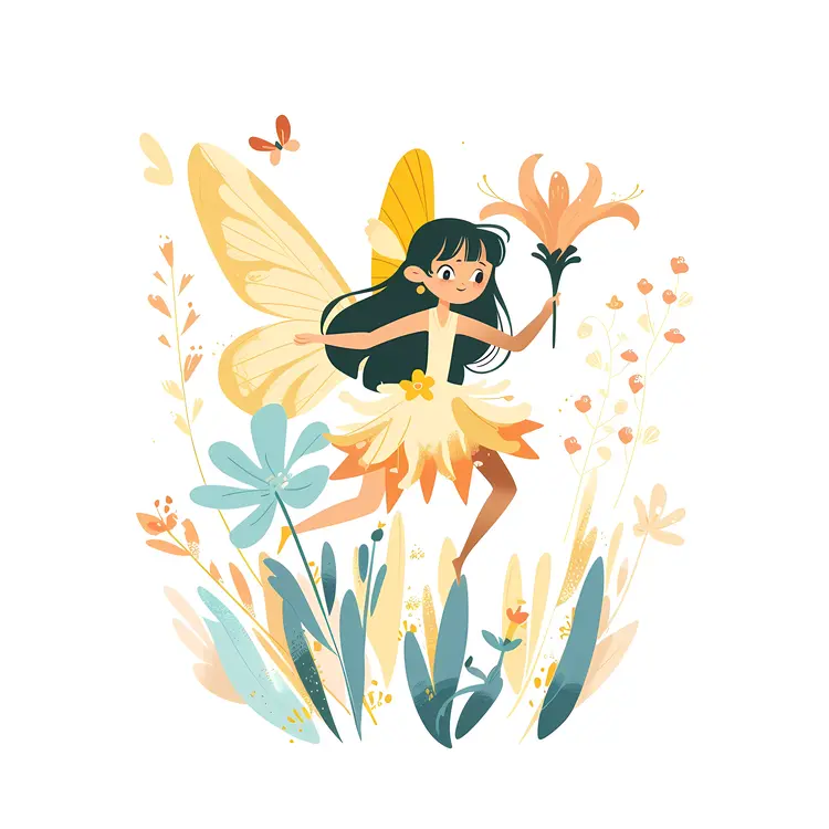 Cute Fairy with Flowers Illustration