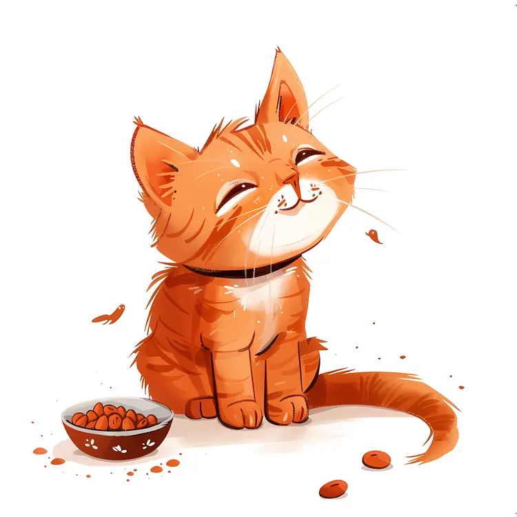 Cute Orange Kitten with Food Bowl