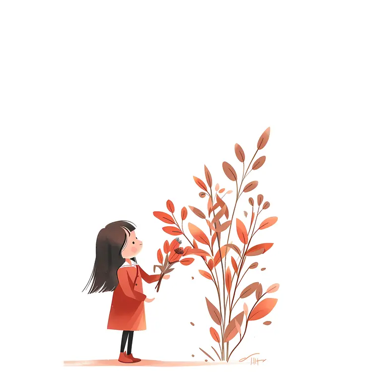 Cute Girl with Flowers and Leaves Illustration